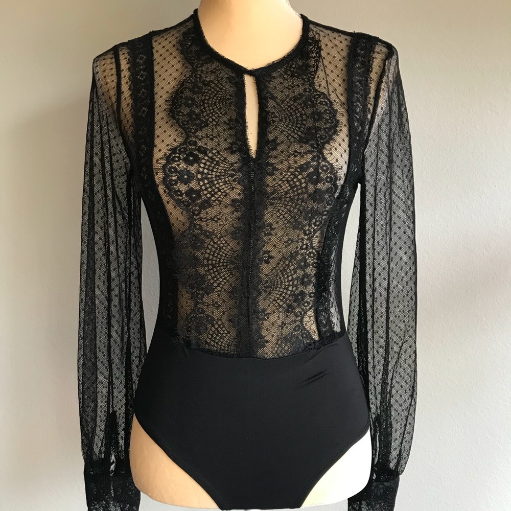 Vera And Lucy black Mesh long sleeve Bodysuit